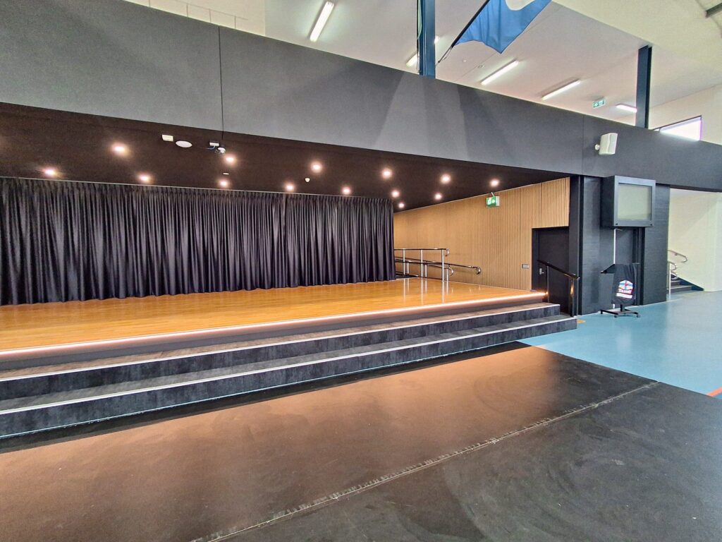 Stage left, school hall stage after renovation, Baldivis