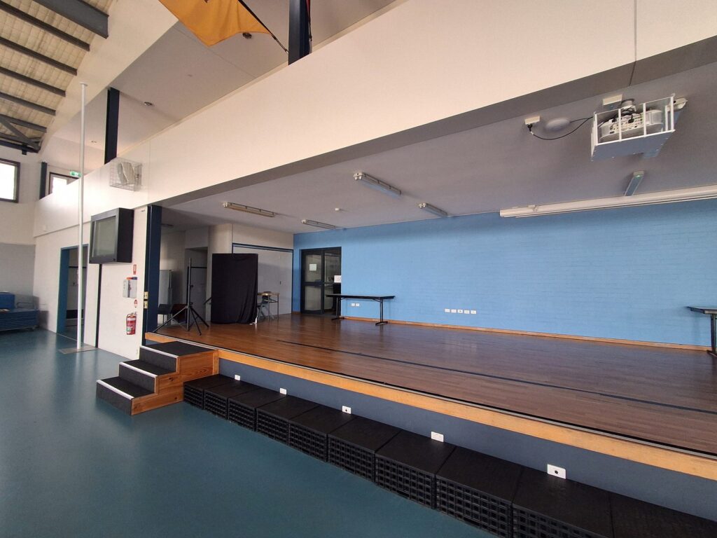 Stage left, school hall stage before renovation, Baldivis