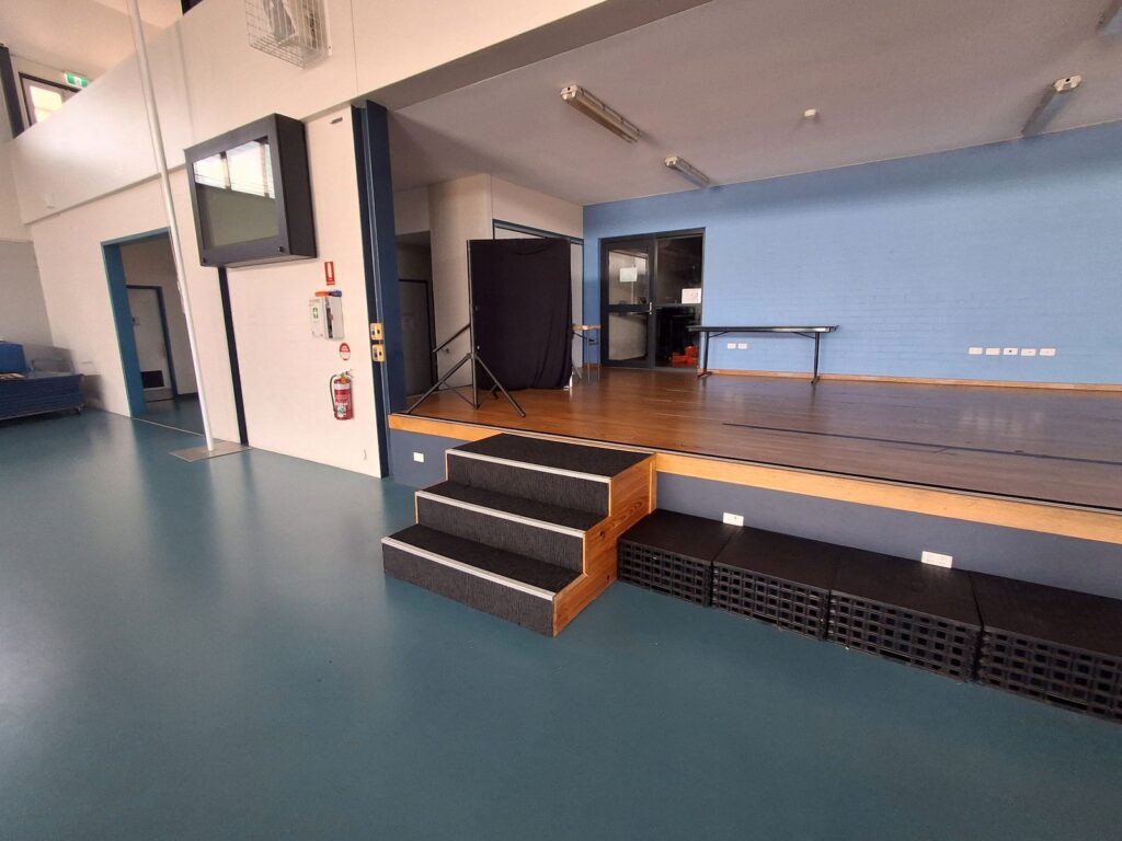 Stage right, school hall stage before renovation, Baldivis